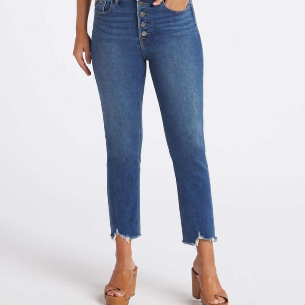 Just USA Blue High Rise Jeans with Distressed Hem- cropped slim